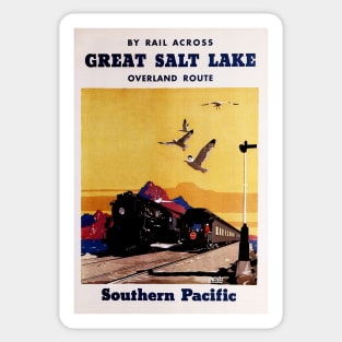 By Rail Across Great Salt Lake Overland Route Utah America USA Vintage Rail Sticker